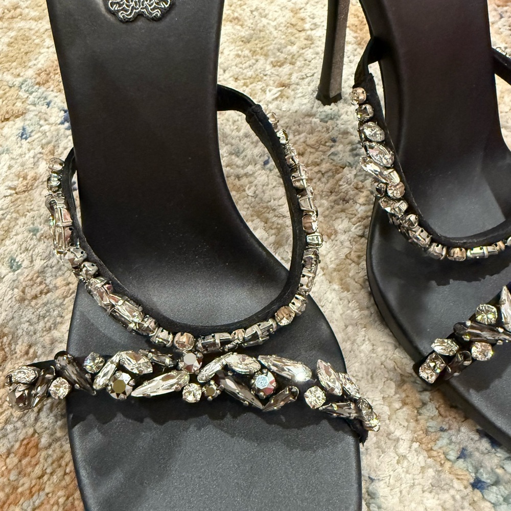Rene Caovilla Black Jeweled Spiral Wrap Sandals - Picture 4 of 14